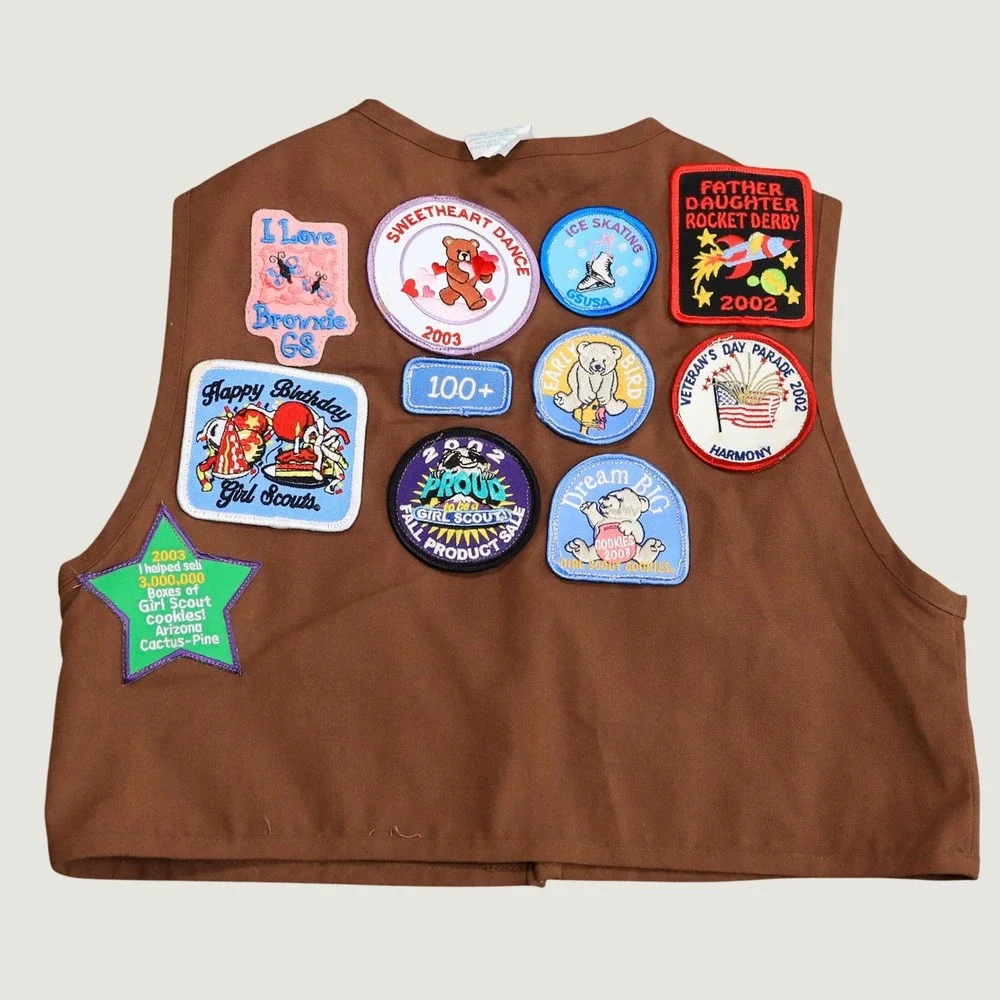 Girl Scouts Brownie Vest Kids Small Brown Arizona Cactus Pine Patches 2112 2000s